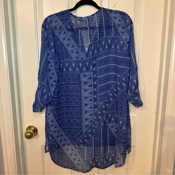 Chicos Women's Blue Embellished Tunic Top Size 2 L Artsy Boho Swim Cover Cruise - Picture 4 of 11